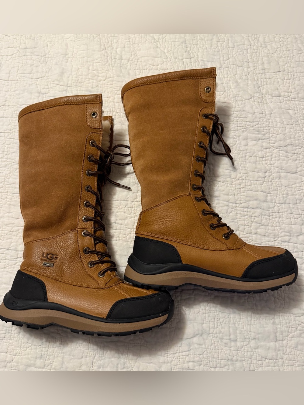 UGG Womens 5.5 Adirondack III Tall Boots Chestnut Leather Fur Lined Waterproof